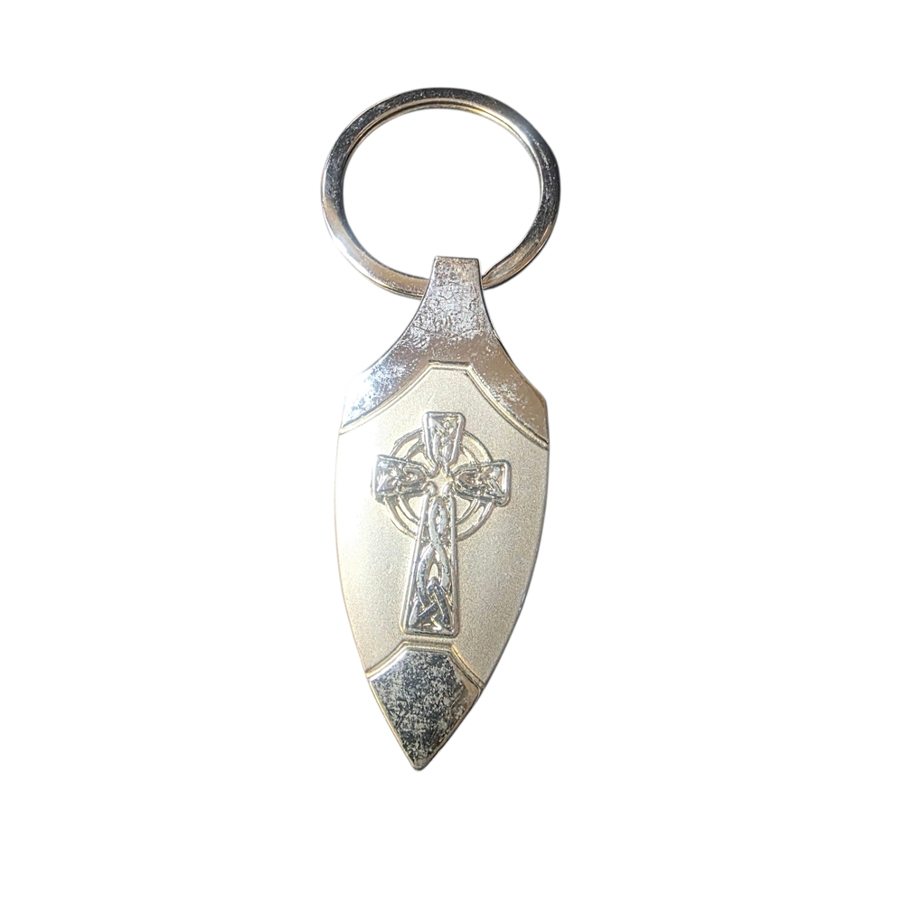 Silver Shield Keychain with Cross Design